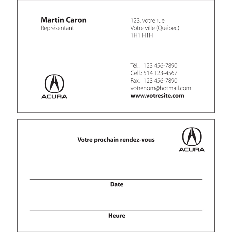 Cartes d'affaires Acura - 2 cts, BCAC04