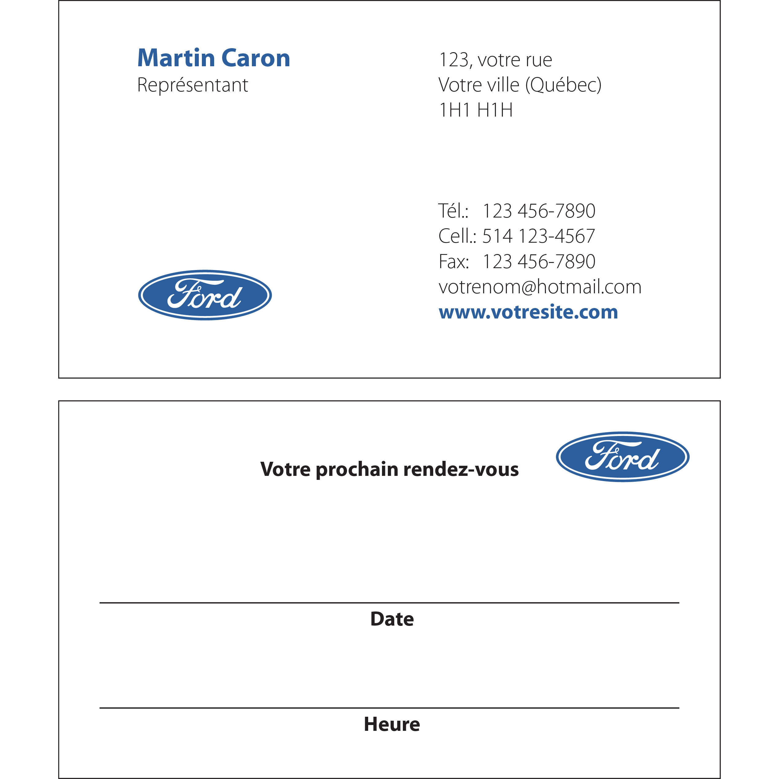 Cartes d'affaires Ford - 2 cts, BCFO04
