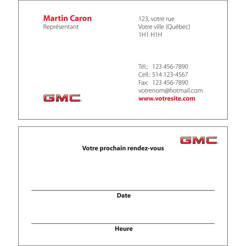 Cartes d'affaires GMC - 2 cts, BCGM04