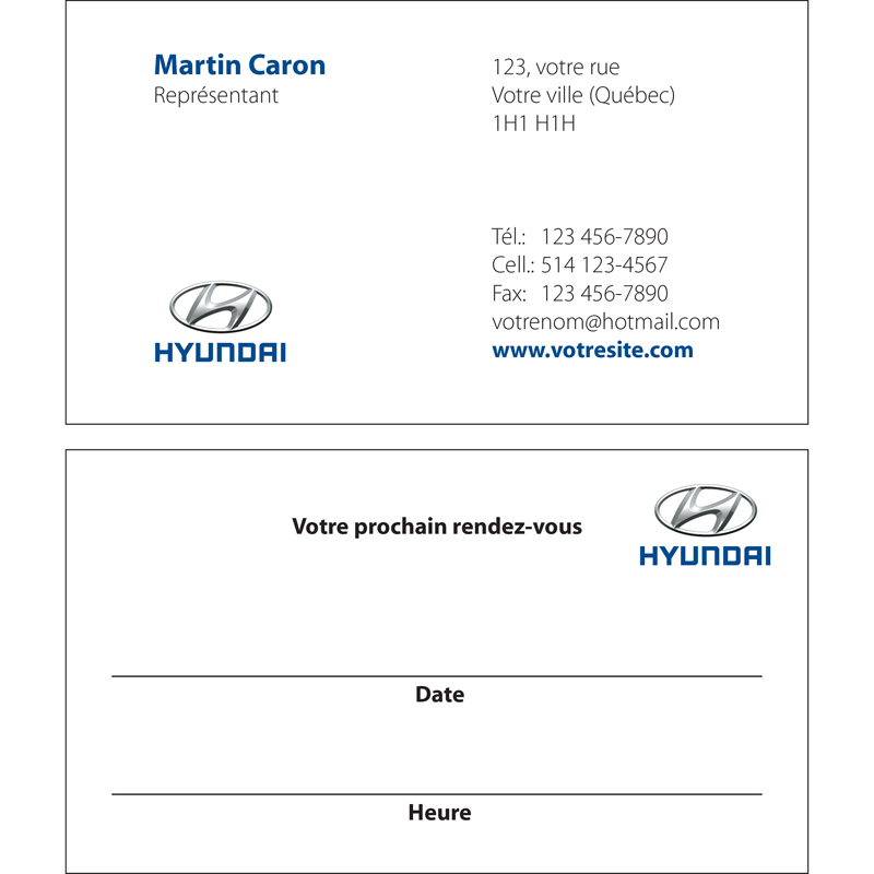 Cartes d'affaires Hyundai - 2 cts, BCHY04