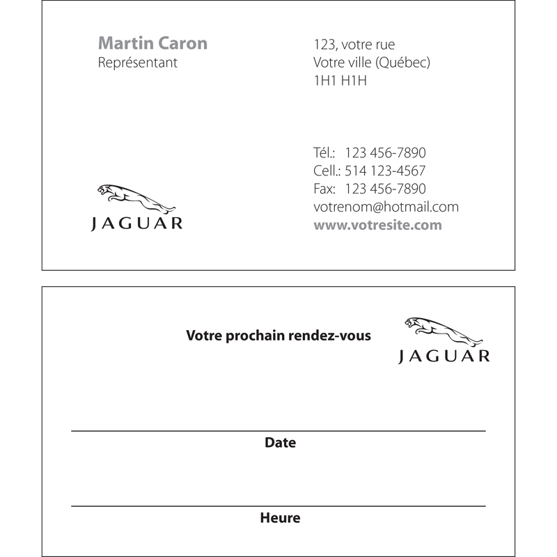 Cartes d'affaires Jaguar - 2 cts, BCJA04