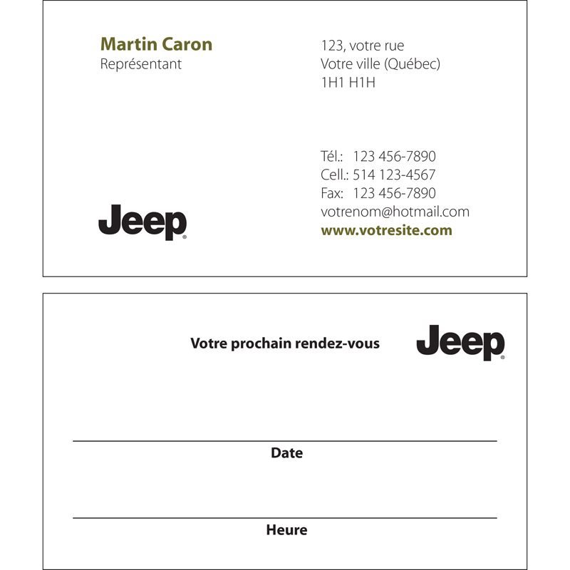 Cartes d'affaires Jeep - 2 cts, BCJE04