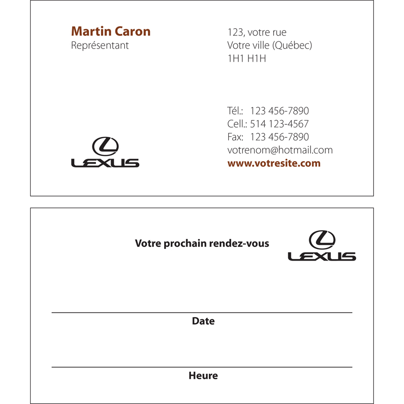 Cartes d'affaires Lexus - 2 cts, BCLX04