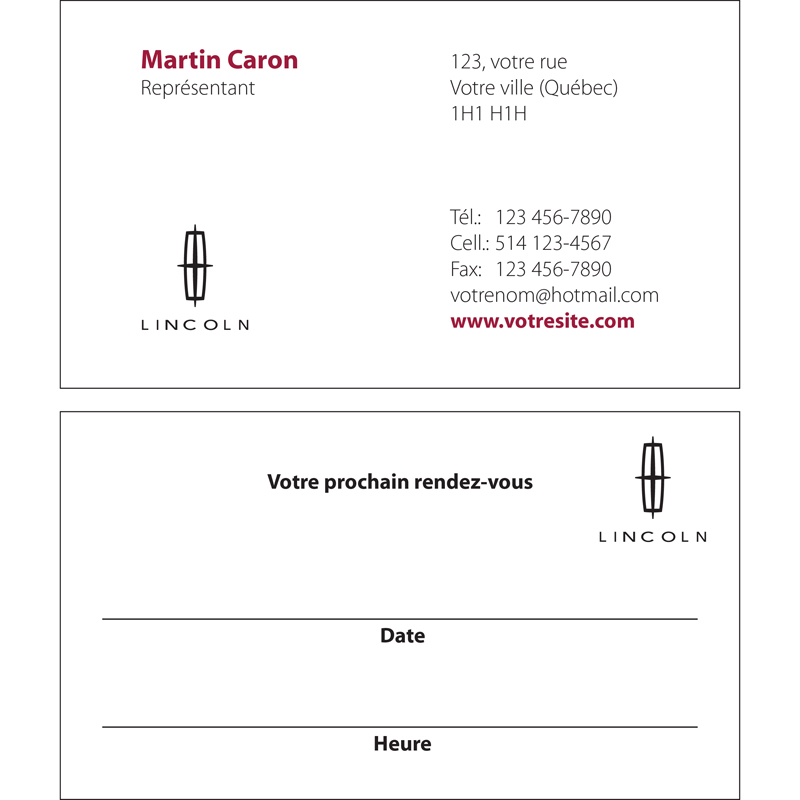 Cartes d'affaires Lincoln - 2 cts, BCLI04