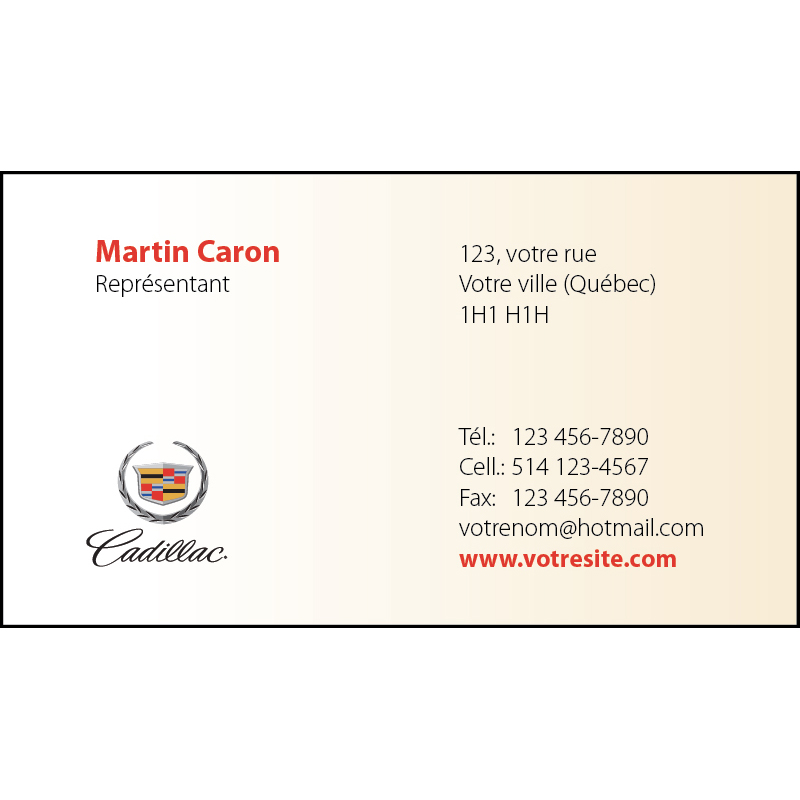Cartes d'affaires Cadillac - 1 ct, BCCA02
