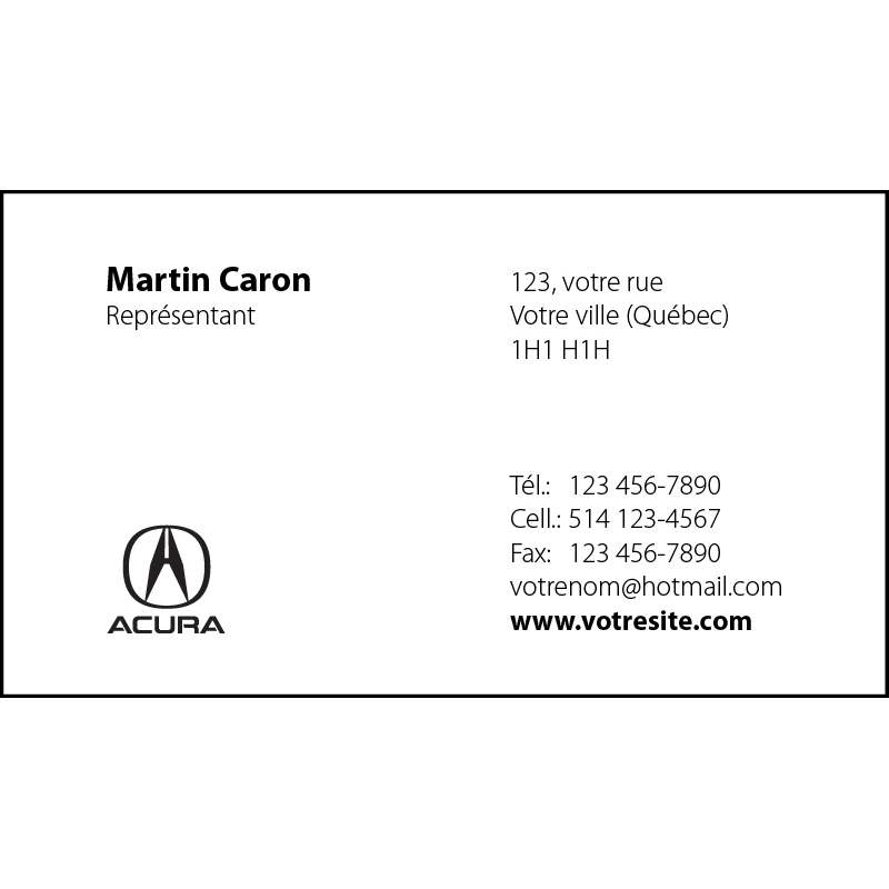 Cartes d'affaires Acura - 1 ct, BCAC01