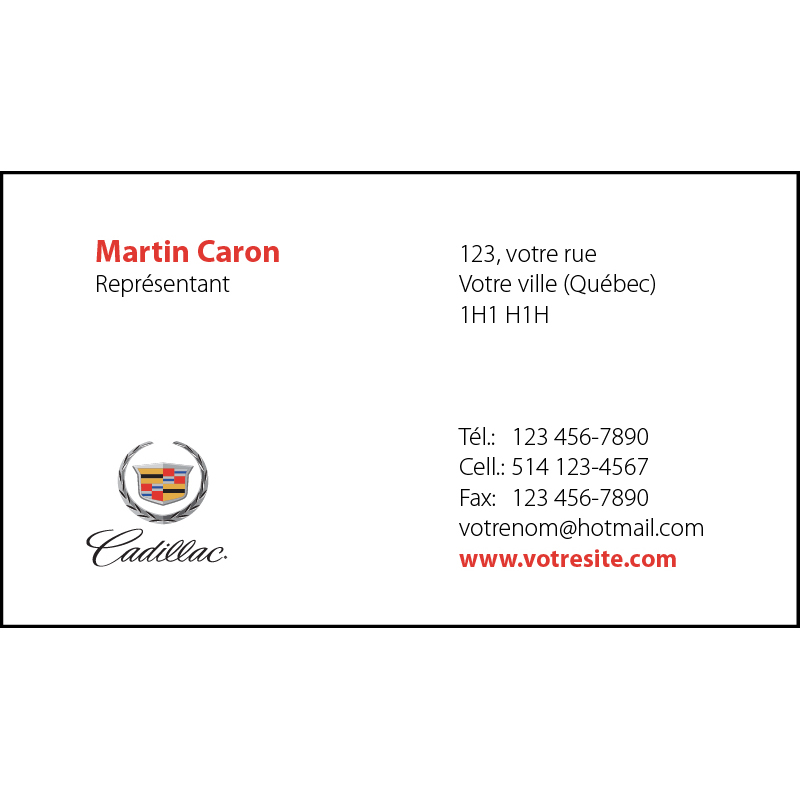 Cartes d'affaires Cadillac - 1 ct, BCCA01