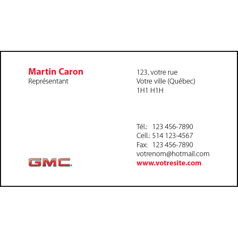 Cartes d'affaires GMC - 1 ct, BCGM01
