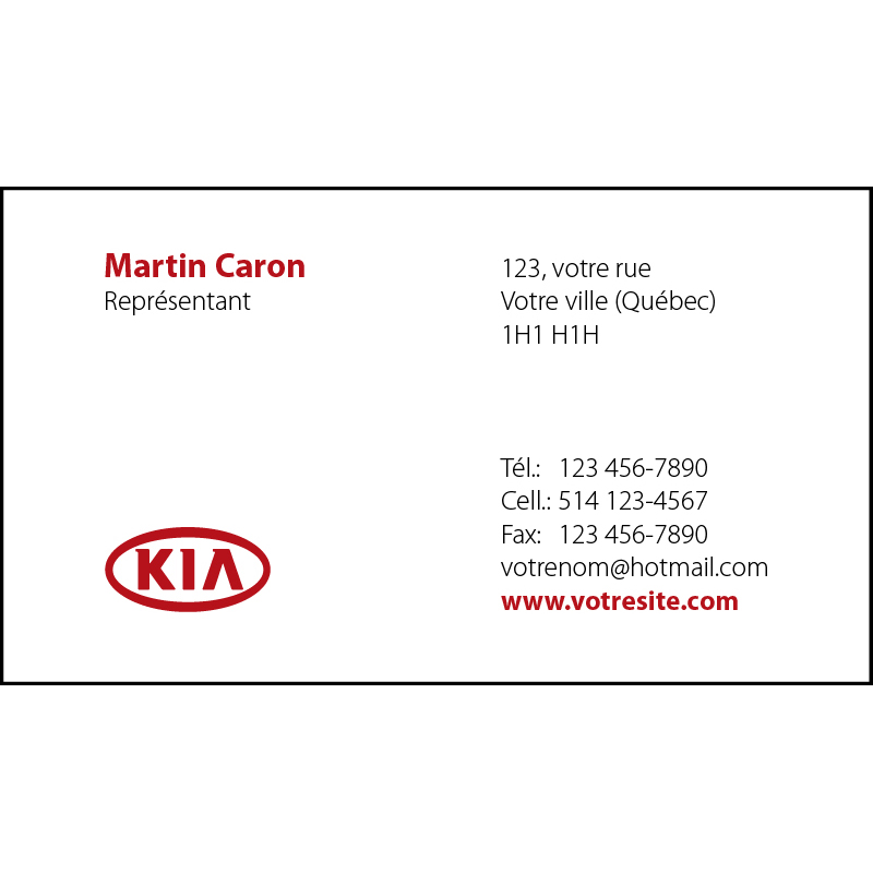 Cartes d'affaires Kia - 1 ct, BCKI01