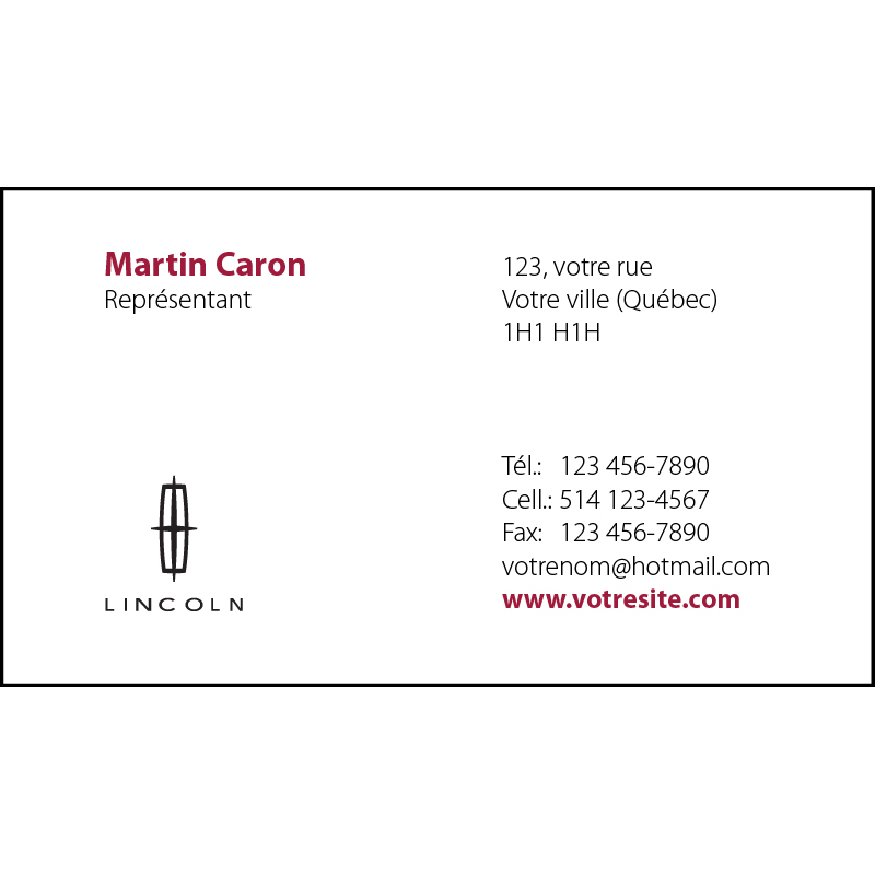 Lincoln Business cards - 1 side, BCLI01